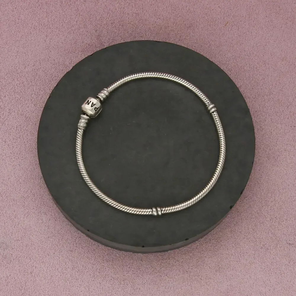 pandora sterling silver barrel clasp snake chain charm bracelet size 8in